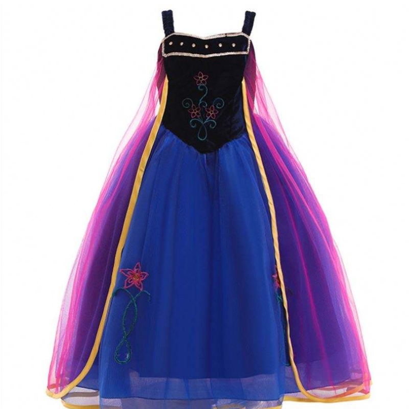 Partihandel Princess Anna Elsa Costume Long Dress Kids Christmas Party Cosplay Costume Fancy Dresses for Girls L0695