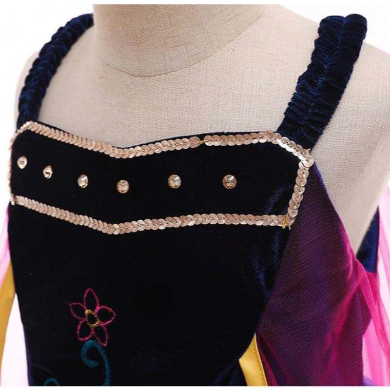 Partihandel Princess Anna Elsa Costume Long Dress Kids Christmas Party Cosplay Costume Fancy Dresses for Girls L0695