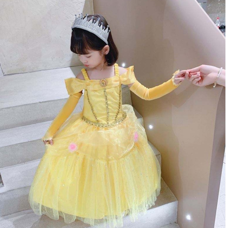 Beauty and the Beast Belle Princess Dress Kids Girl Party Cosplay Costume