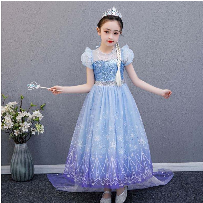 Baige högkvalitativ Elsa 2 Princess Kids Party Cartoon Cosplay Costume Baby Girl Dress