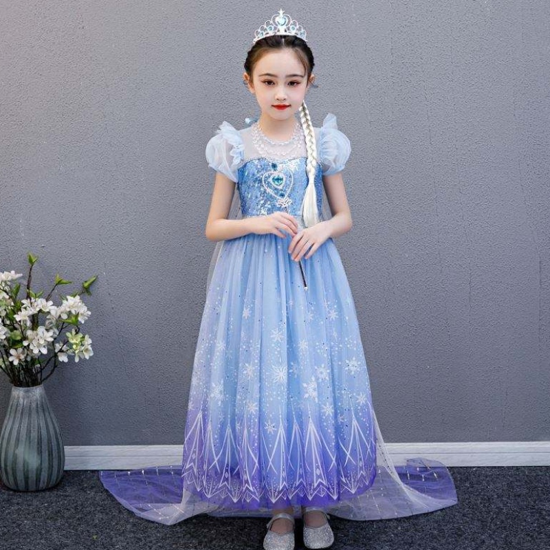 Baige högkvalitativ Elsa 2 Princess Kids Party Cartoon Cosplay Costume Baby Girl Dress