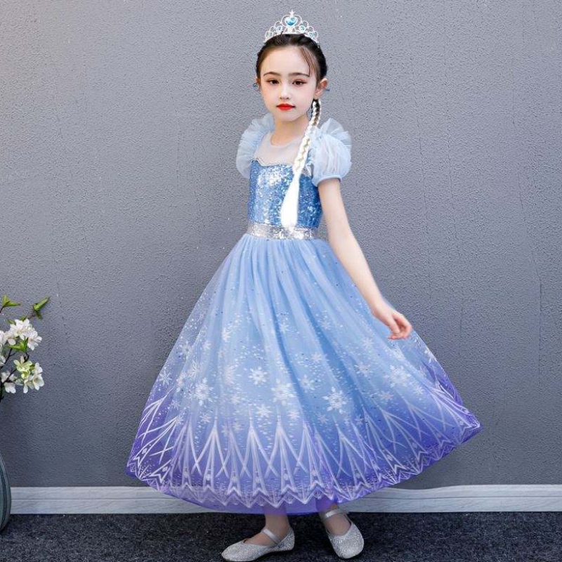 Baige högkvalitativ Elsa 2 Princess Kids Party Cartoon Cosplay Costume Baby Girl Dress