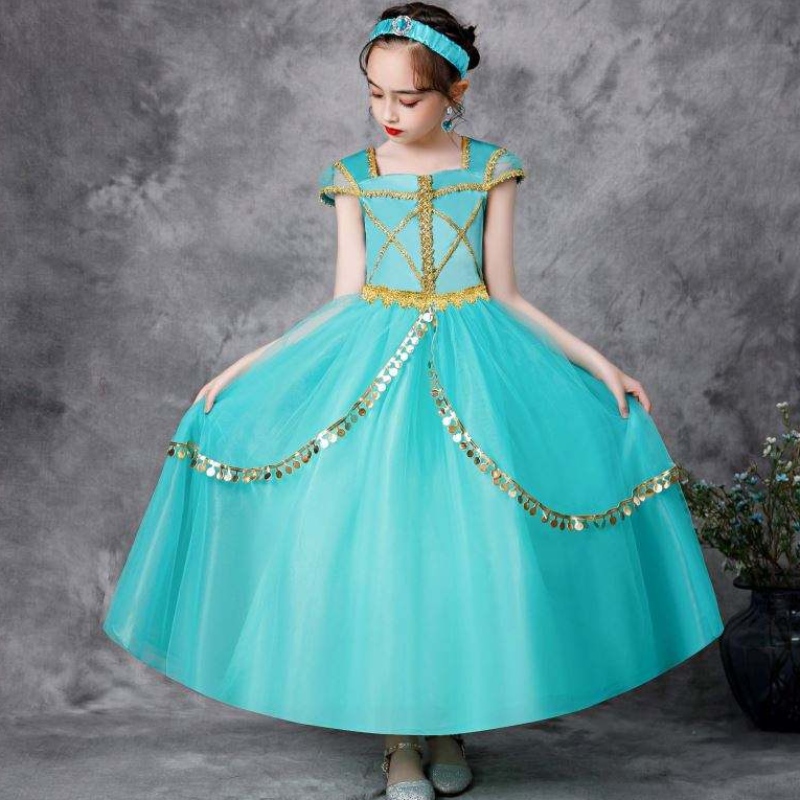 Het Selling Girls Princess Costume Jasmine Cosplay Summer Trending Party Wear Girl Dresses