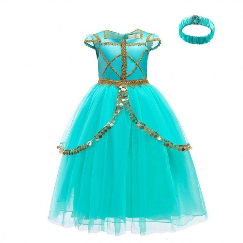 Het Selling Girls Princess Costume Jasmine Cosplay Summer Trending Party Wear Girl Dresses
