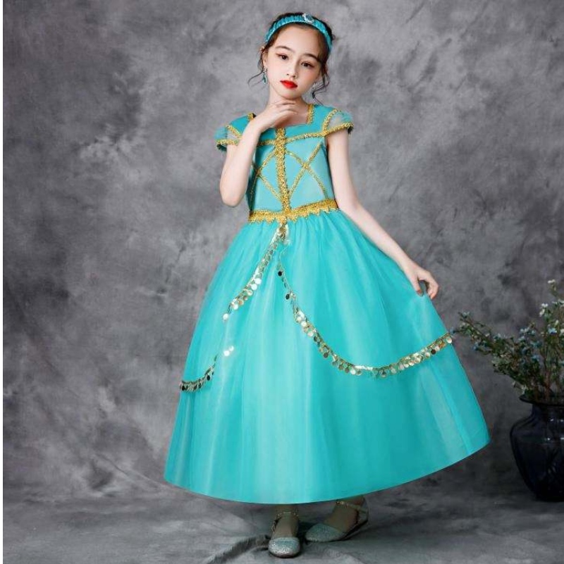 Het Selling Girls Princess Costume Jasmine Cosplay Summer Trending Party Wear Girl Dresses