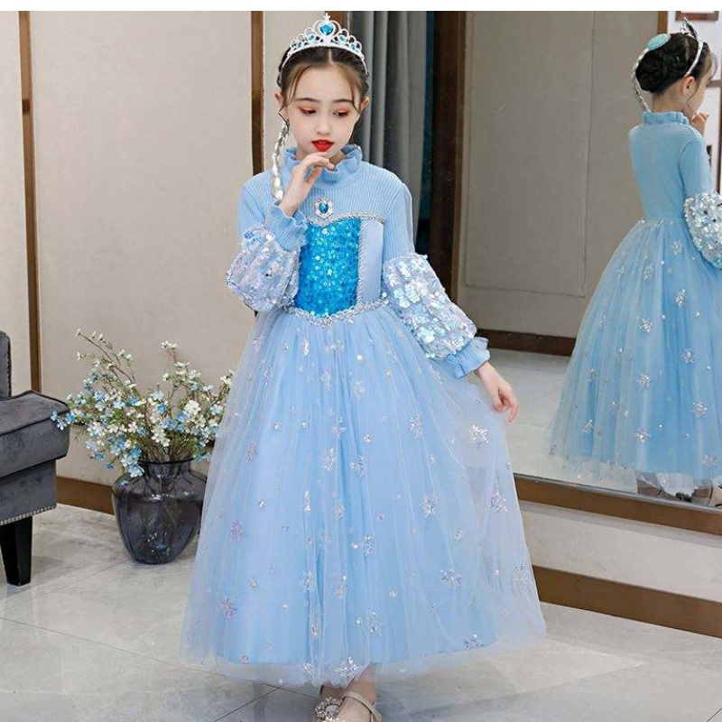 Ong Sleeve Dress Elsa Dress Cosplay Performance Costume Sequined Girls Dress