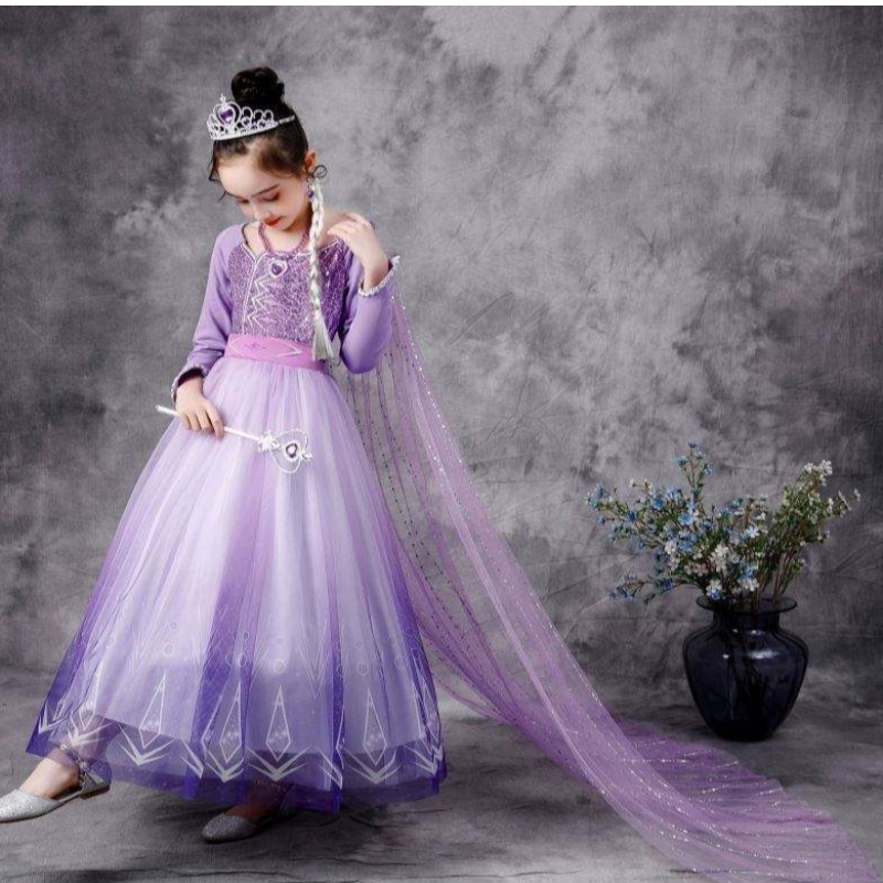 Ong Sleeve Dress Elsa Dress Cosplay Performance Costume Sequined Girls Dress