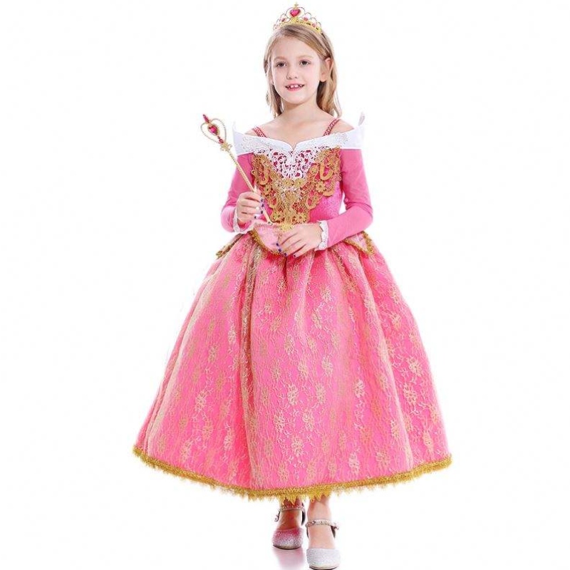 Flickor Dress Sleeping Beauty Princess Aurora Lace Dress Cosplay Performance Costume D0701 SMR026