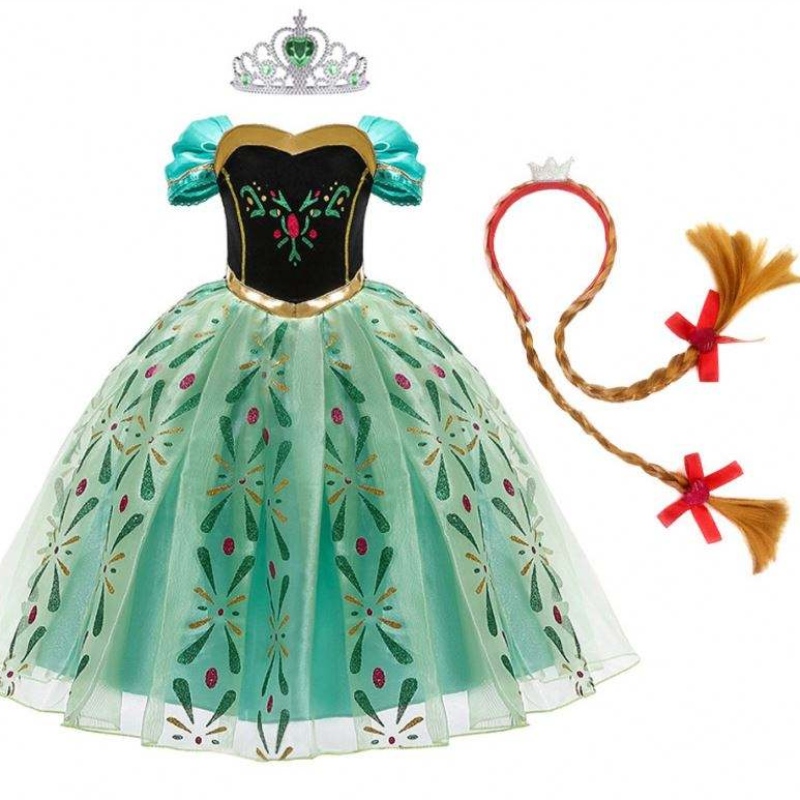 Anna klänning för tjej cosplay snö drottning prinsessan kostym barn halloween kläder barn födelsedag karneval fancy klänning och peruk