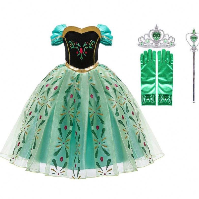 Anna klänning för tjej cosplay snö drottning prinsessan kostym barn halloween kläder barn födelsedag karneval fancy klänning och peruk