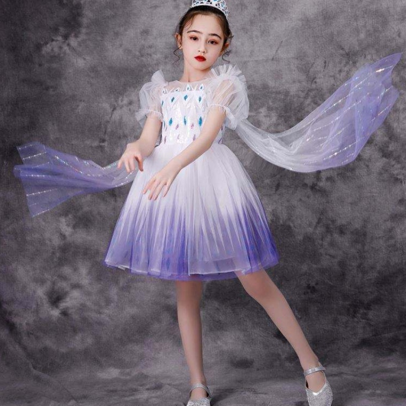 Ny tjej Elsa 2 Aisha White Dress Kids Princess Girls Hallowen Princess Dress Tutu Summer Wedding Birthday Party Dress