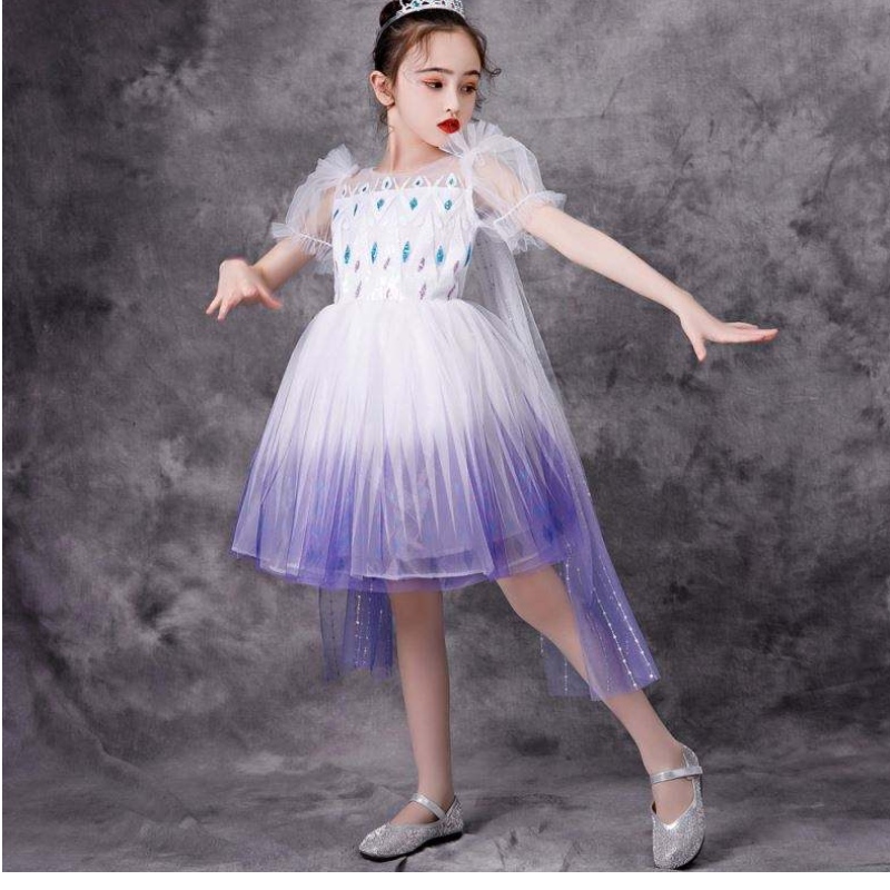 Ny tjej Elsa 2 Aisha White Dress Kids Princess Girls Hallowen Princess Dress Tutu Summer Wedding Birthday Party Dress