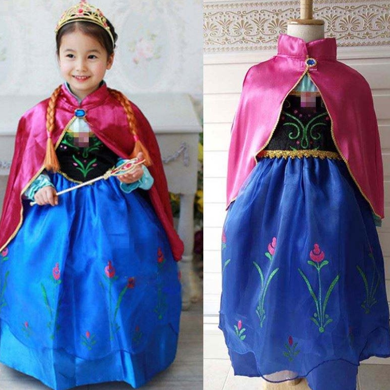 Girls Elsa Anna Dress Cartoon Cosplay Snow Queen Princess Dresses Elsa Småbarn Barn Klänningar för flickor