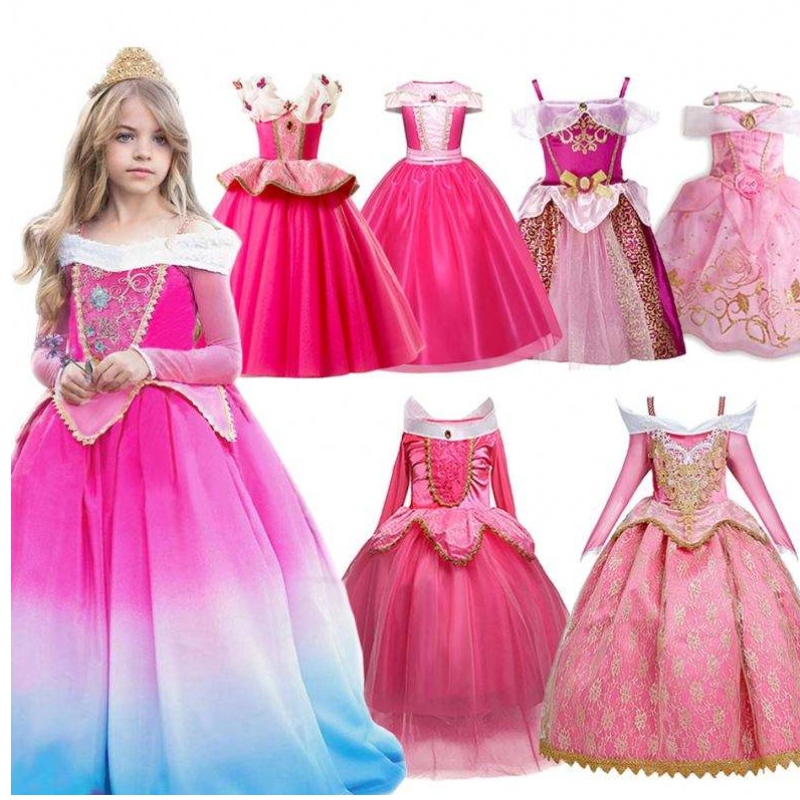 Flicka fancy Deluxe Sleeping Beauty Halloween Princess Costume Party Aurora klä upp barnen röd skiktad julpageantbollklänning