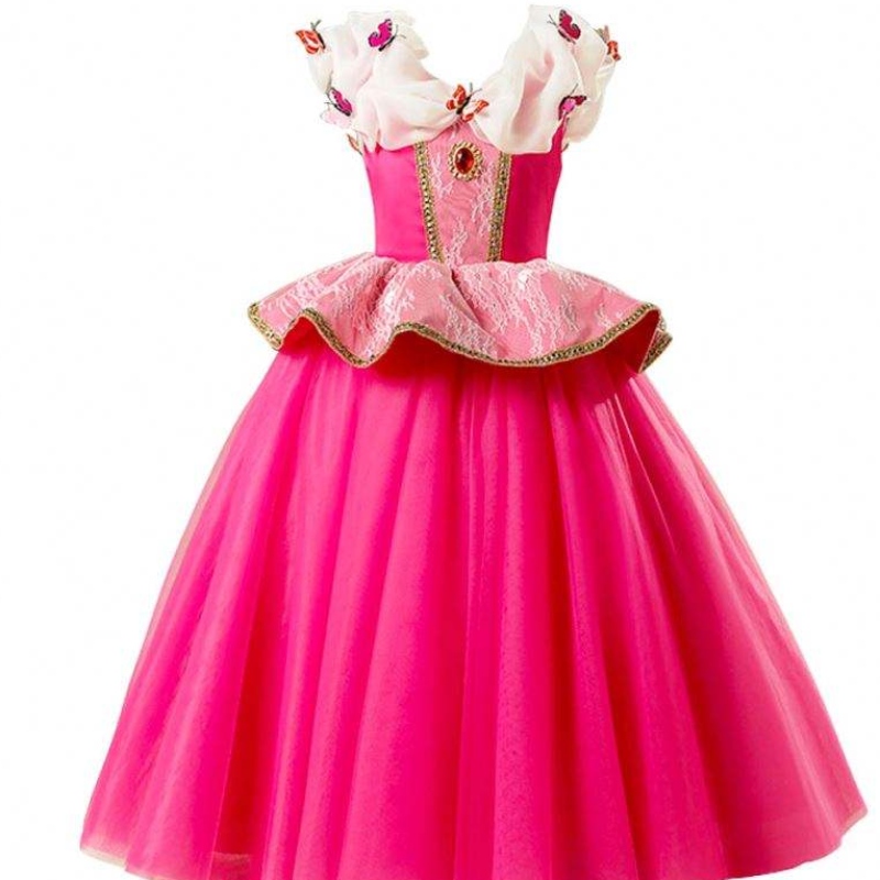 Flicka fancy Deluxe Sleeping Beauty Halloween Princess Costume Party Aurora klä upp barnen röd skiktad julpageantbollklänning