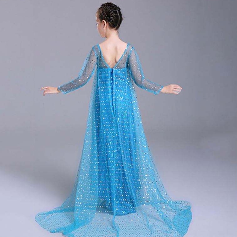 Elsa Dress Kids Girls Costume Snow Queen 2 Elsa Blue Pink Sequined Long Sleeve Dress TV&Movie Costumes For Girls