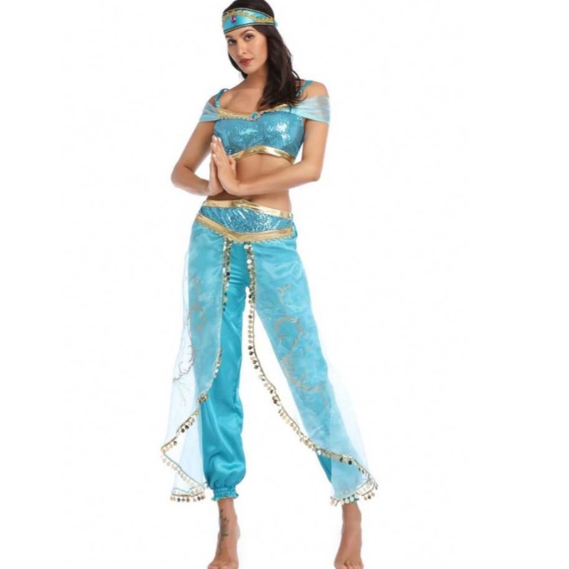 Partihandel Sexig jasmin aladdin byxor kvinnor kostym prinsessa kostym vuxen arabisk magdansare kostym prinsessa jasmin cosplay