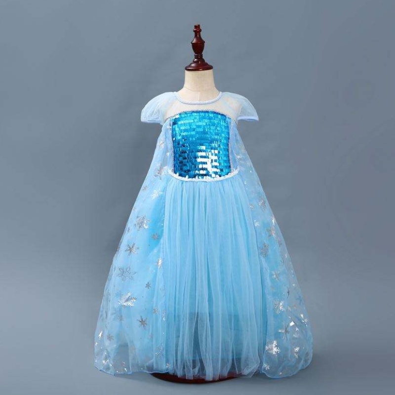 Girls Elsa Princess Elsa Anna Fashion Kids Costume Cosplay Costume Halloween Children Dress With Cape Dress 3-10 år