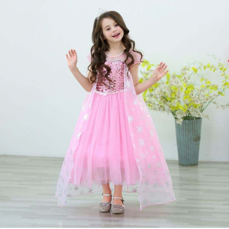 Girls Elsa Princess Elsa Anna Fashion Kids Costume Cosplay Costume Halloween Children Dress With Cape Dress 3-10 år