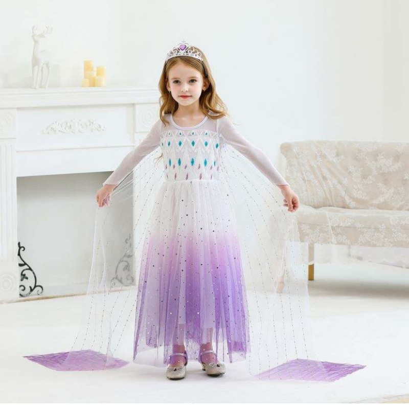 Ny tjej prinsessa Elsa klänning barn sommarklänning för flickor lila Elsa klänning för barn 2-10 år
