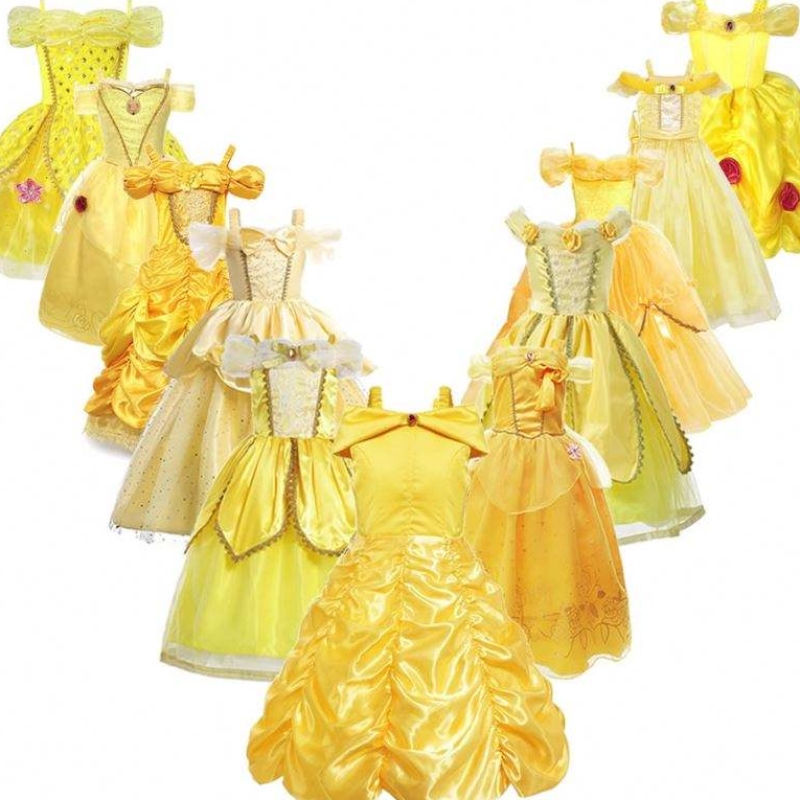 Girls Belle Princess Dress Kids Belle Cosplay Costumes Baby Girl Dress Up frock gul fancy klänning för småbarn Halloween Party