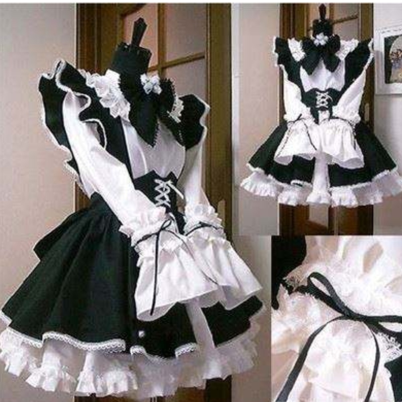 Women Maid outfit anime klänning svart och vit förklädklänning lolita klänningar män café kostym cosplay kostym