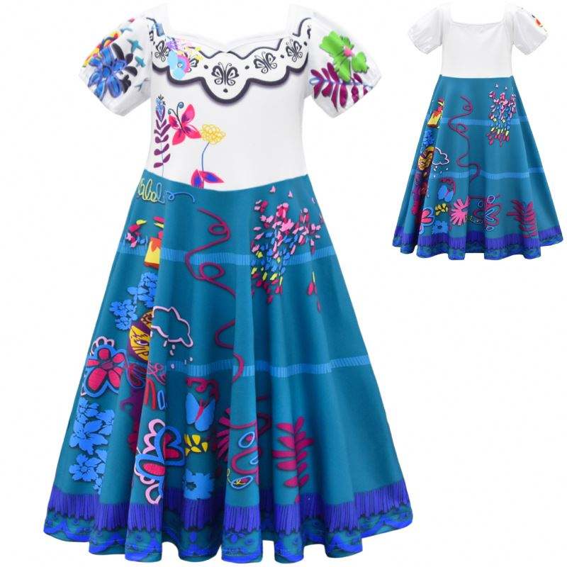 Encanto Cosplay Costume Girl Dress for Carnival Hallowen Princess Party Clothes Flower Ruffles Long Dress Girl Mirabel Dress