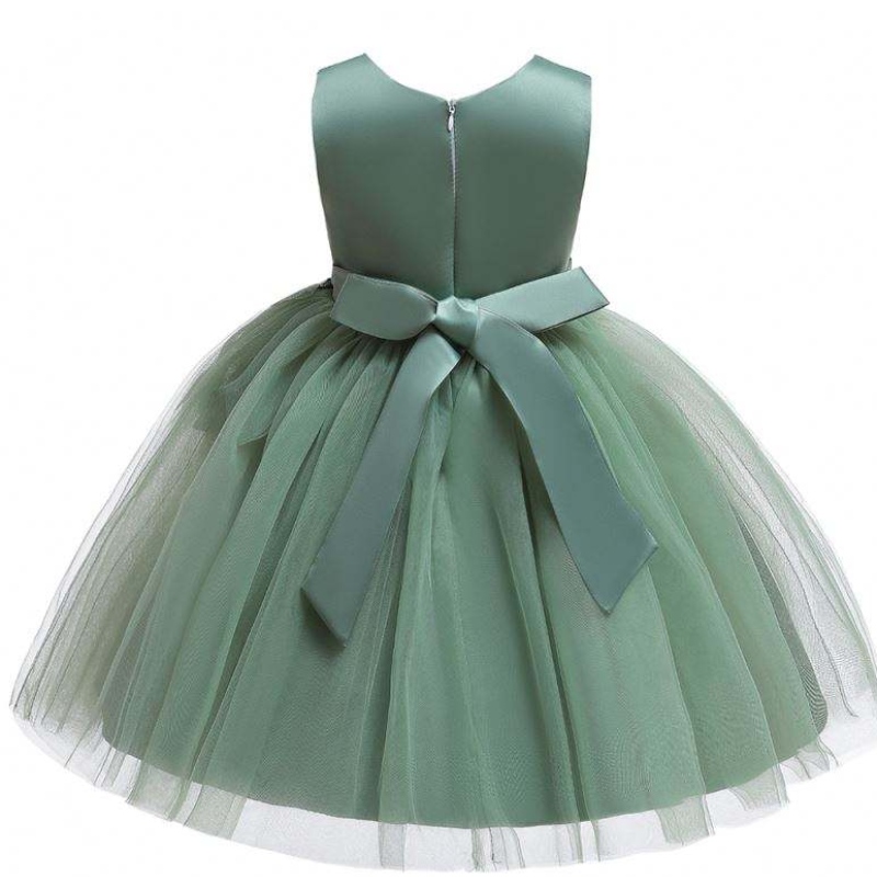 Baige Flower Girls Cute Sleeveless Kids Party Dress Big Bow Floral Wedding Födelsedagsplänning klänning