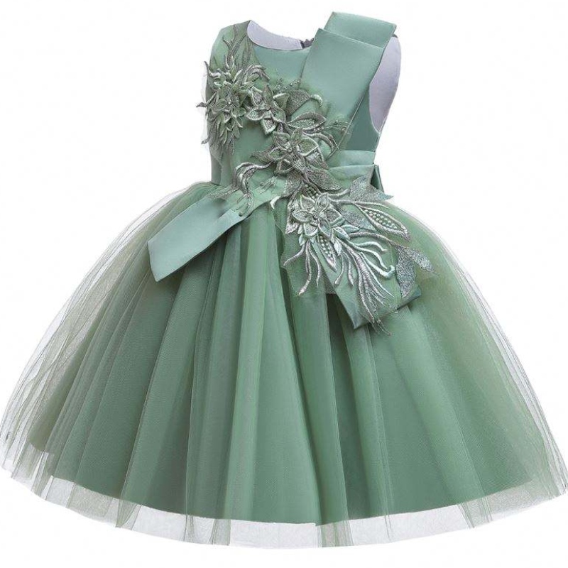 Baige Flower Girls Cute Sleeveless Kids Party Dress Big Bow Floral Wedding Födelsedagsplänning klänning