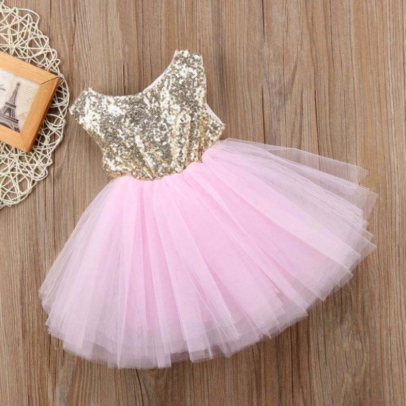 Heta försäljning barn kläder puffy prinsessor kjol paljetter baby blommor flicka rygglös tutu klänning