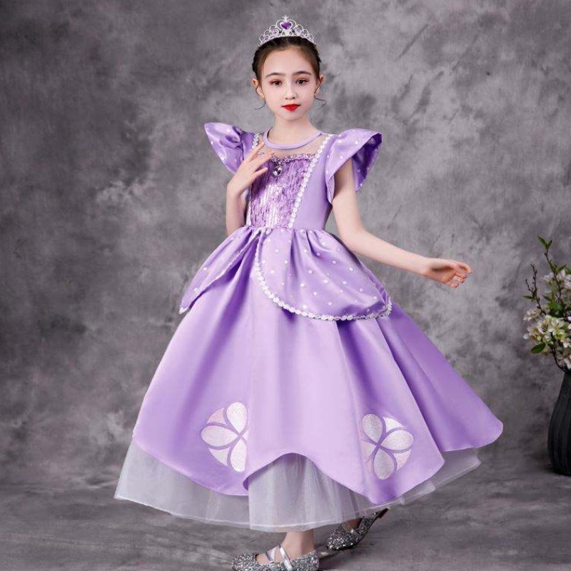 Baige Purple Sofia Rapunzel Elsa Anna Belle Princess Dress TV Movie Costumes Sofiya Princess For Girl