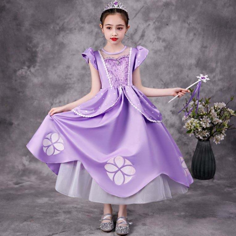 Baige Purple Sofia Rapunzel Elsa Anna Belle Princess Dress TV Movie Costumes Sofiya Princess For Girl