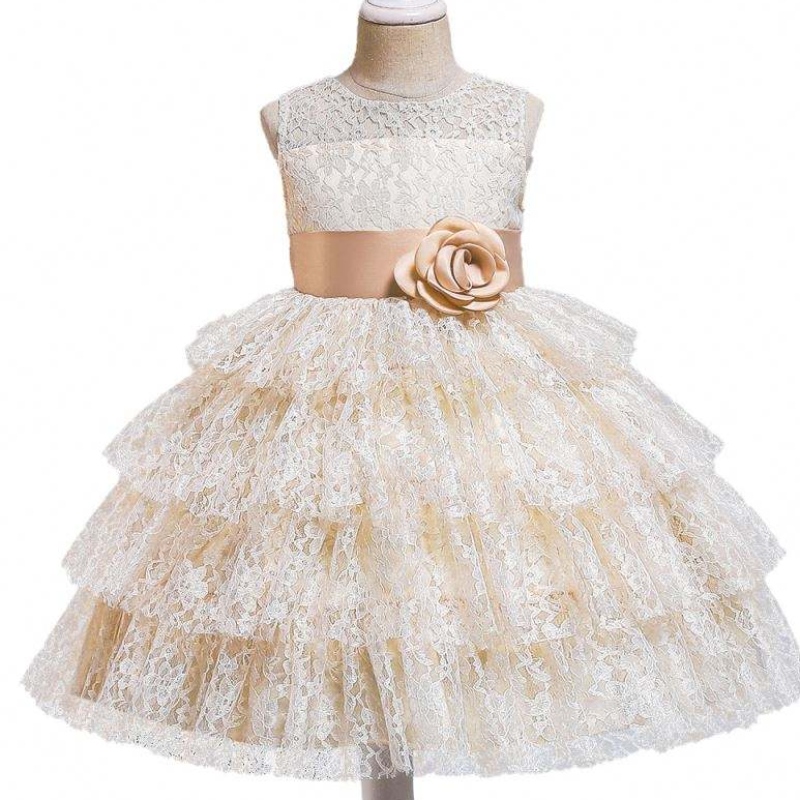 Baige Summer Fashion Tulled Dress Flower Girl Wedding Dress 12 år gamla Girls Kid Pink aftonklänningar för fest