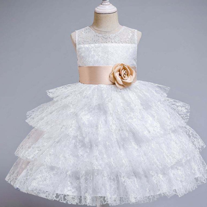Baige Summer Fashion Tulled Dress Flower Girl Wedding Dress 12 år gamla Girls Kid Pink aftonklänningar för fest