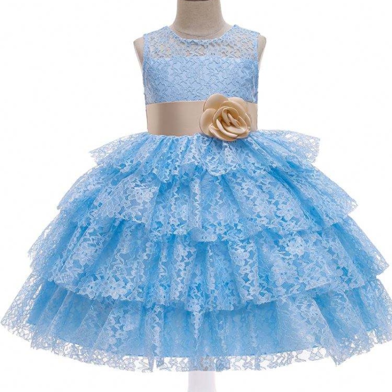 Baige Summer Fashion Tulled Dress Flower Girl Wedding Dress 12 år gamla Girls Kid Pink aftonklänningar för fest