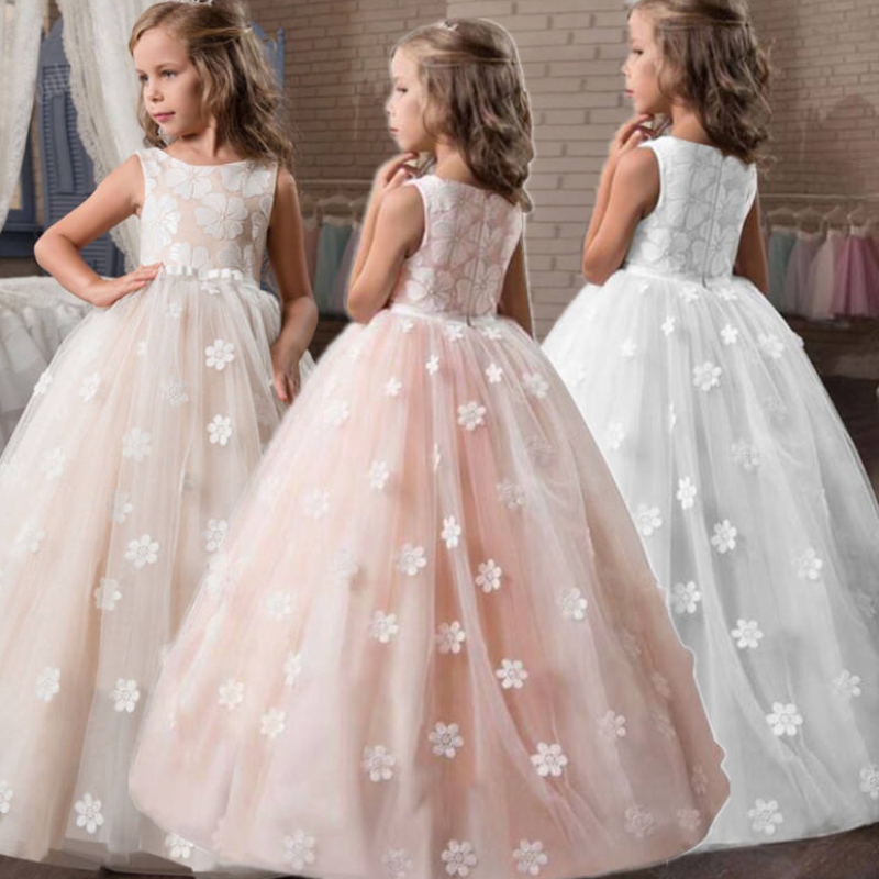 Vintage Flower Girls Dress for Wedding Evening Children Princess Party Pageant Long Gown Kids Dresses For Girls Formal Clothes