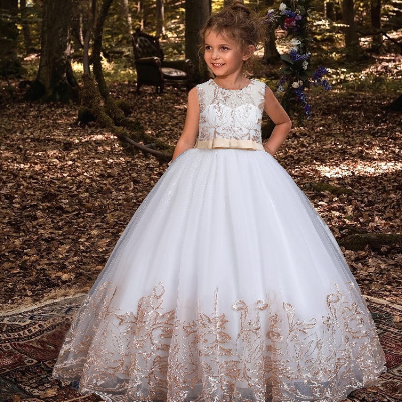 Sommar baby flickor blommaklänning elegant spets broderi prinsessan fest klänning barn barnnyår födelsedagskläder för flickor