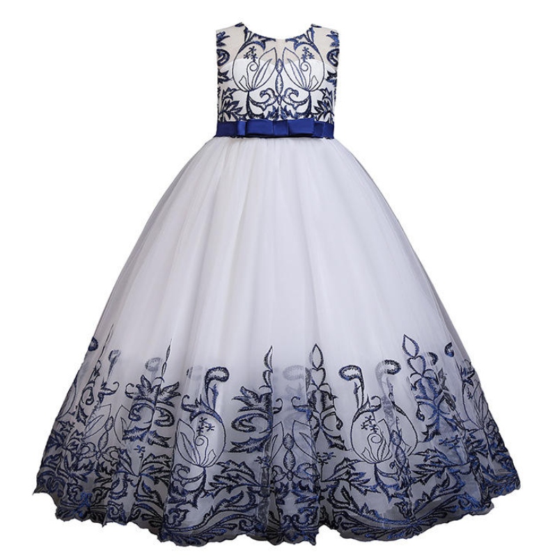 Sommar baby flickor blommaklänning elegant spets broderi prinsessan fest klänning barn barnnyår födelsedagskläder för flickor