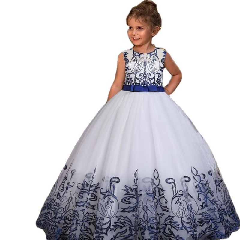 Sommar baby flickor blommaklänning elegant spets broderi prinsessan fest klänning barn barnnyår födelsedagskläder för flickor