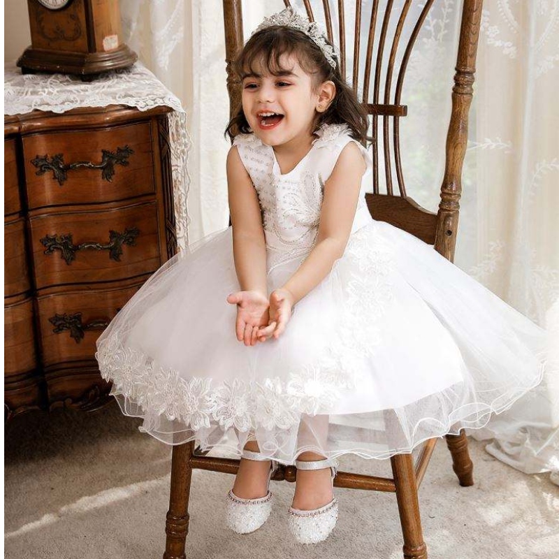 Baige Senaste tjejklänningar Spädbarnskläder Tulle Flower Dress for Girl Party Evening Dress N2111