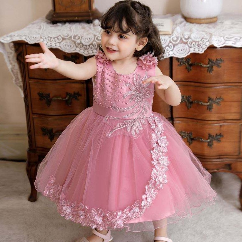 Baige Senaste tjejklänningar Spädbarnskläder Tulle Flower Dress for Girl Party Evening Dress N2111