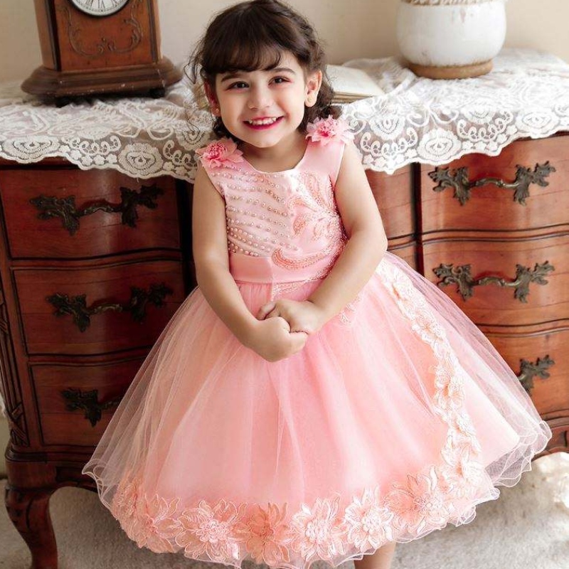 Baige Senaste tjejklänningar Spädbarnskläder Tulle Flower Dress for Girl Party Evening Dress N2111