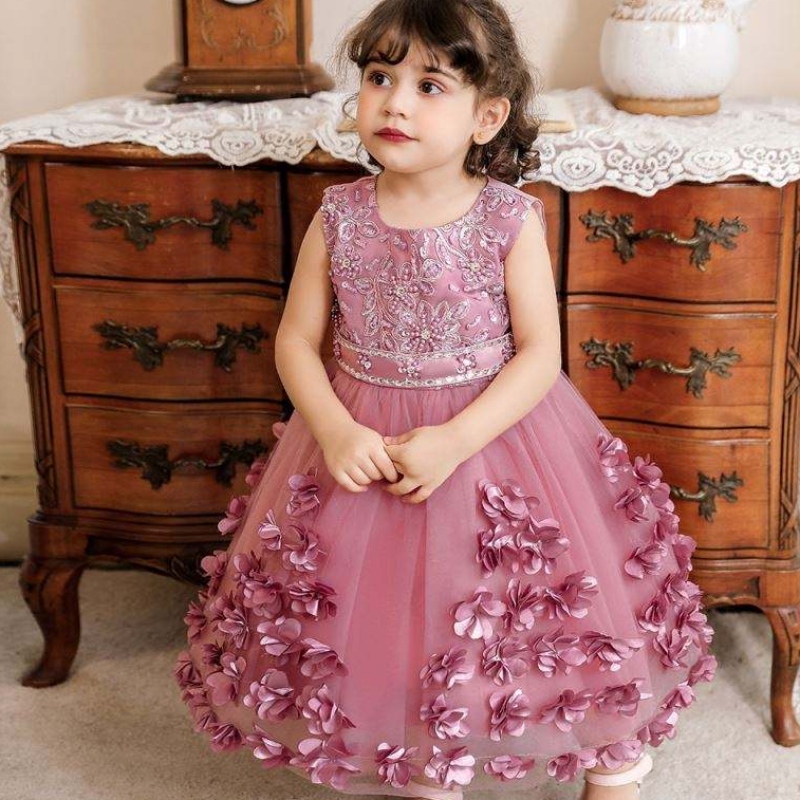 Baige Turkiet Style Kids frock Girl Dress Baige Kids Birthday Party Dress 2 Years N2103