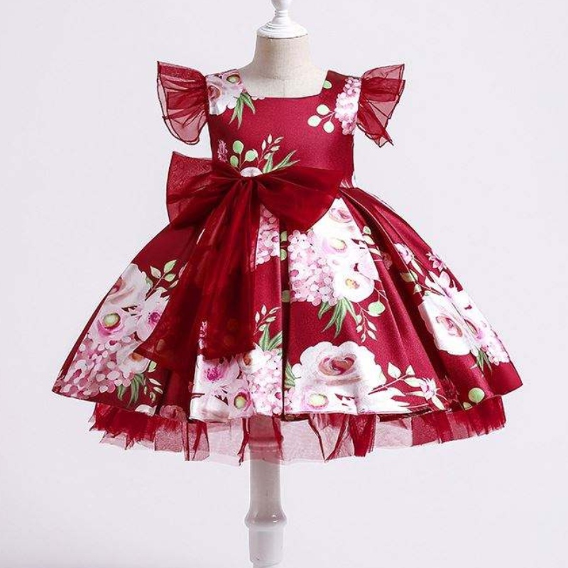 Baige barnfest barnklänningar Baby Girl Printing Wedding Frock Hostess Princess Dress XH82028