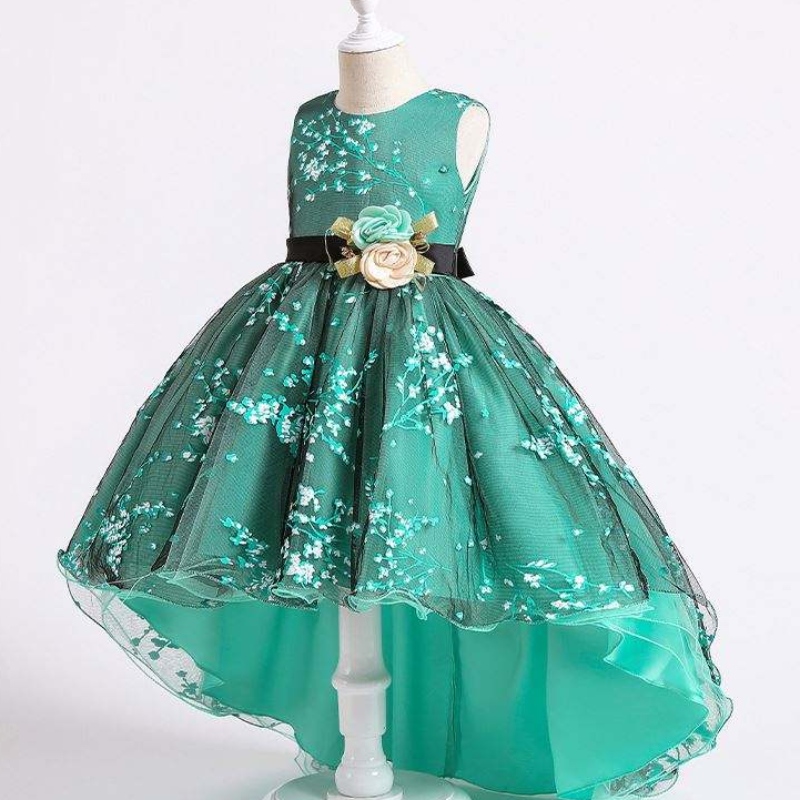 Baige Children Dress Girls Bow Wedding Gown Slå Western Party Wear Formal Princess Girl \\ 's klänning 2153