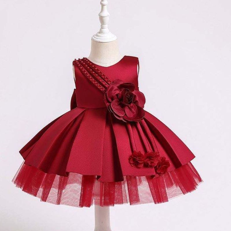 Baigenyfödd babyfestklänning i 0-2 år barn sommar satin frock barn födelsedagsklänningar xz001