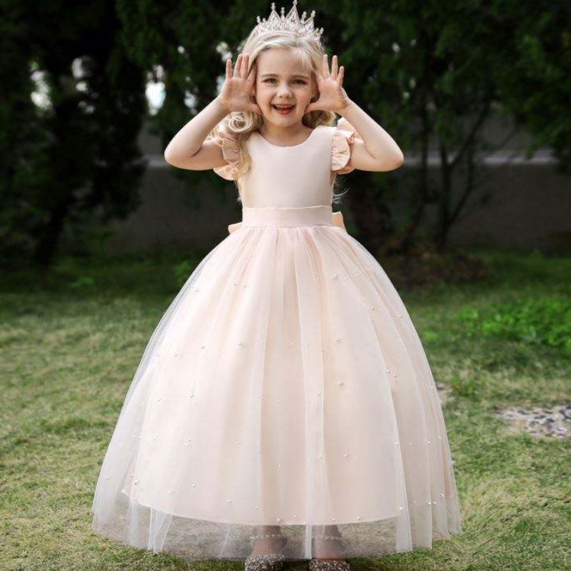 4-14 år Flower Lace Dress Girls Clothes Princess Party Pageant Long Gown Kids Dresses For Girls Wedding Evening Clothing