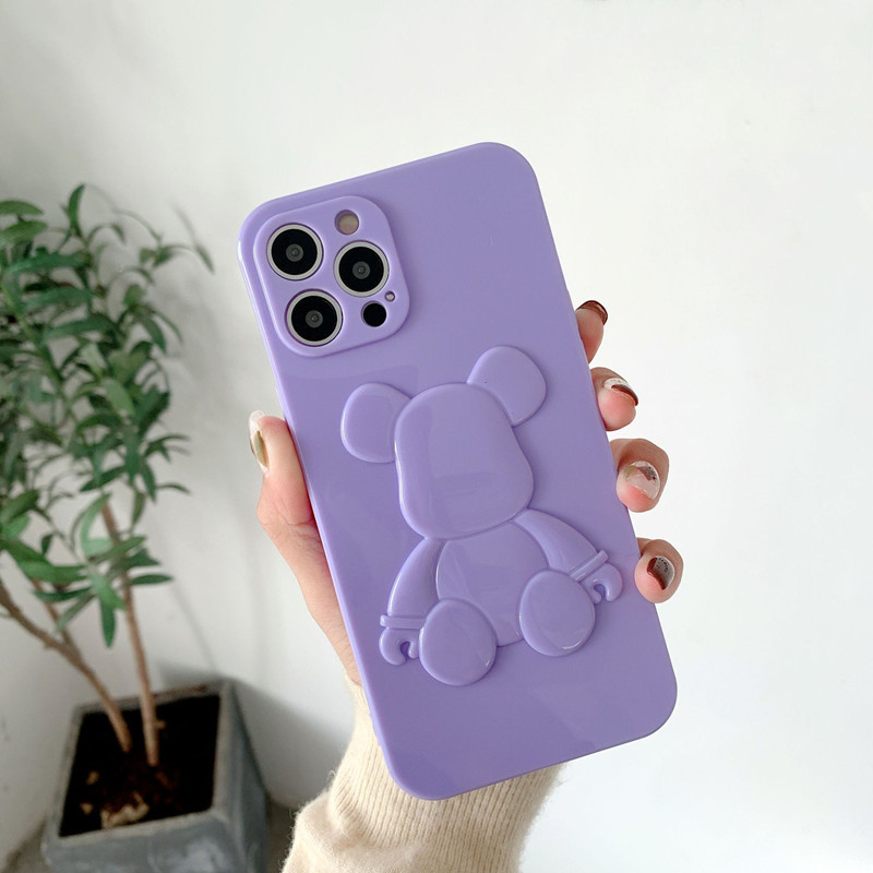 Dennya produkten är lämplig för Apple iPhone13Pro Leather Bear Solid Color Mobile Case, Lens Upgrade Full Protection Against Reples, Anti-Collision Protection Cover