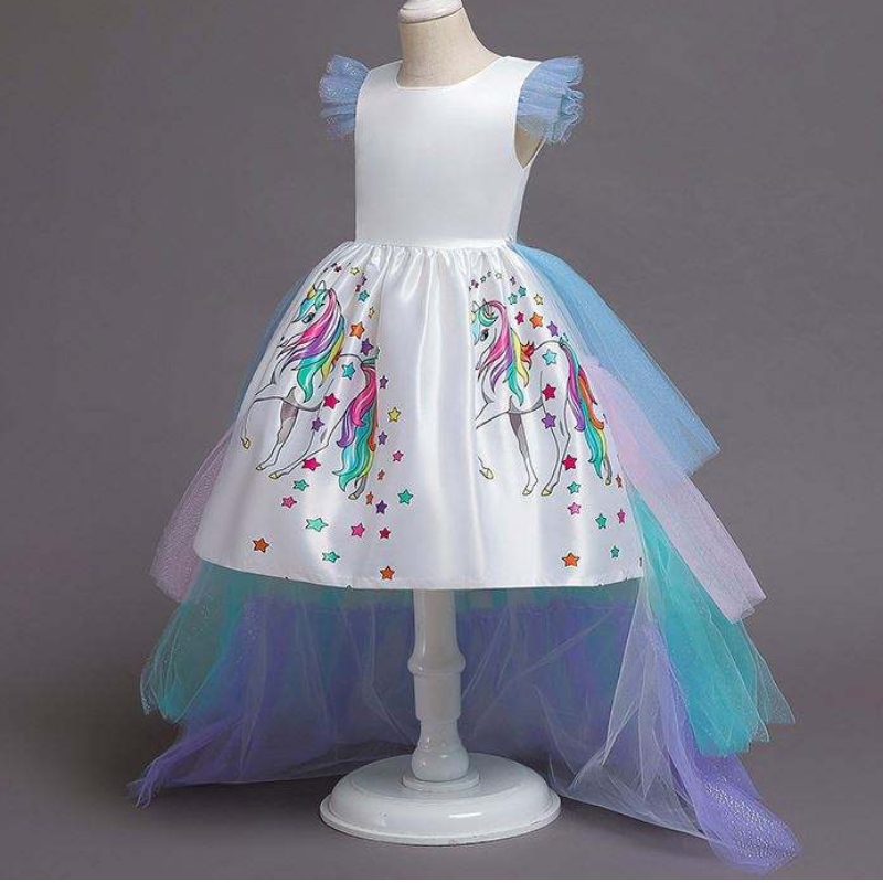 2020 Summer Kids Sleeveless Rainbow Princess Birthday Party Unicorn Puffy Dress med pannband DJS100