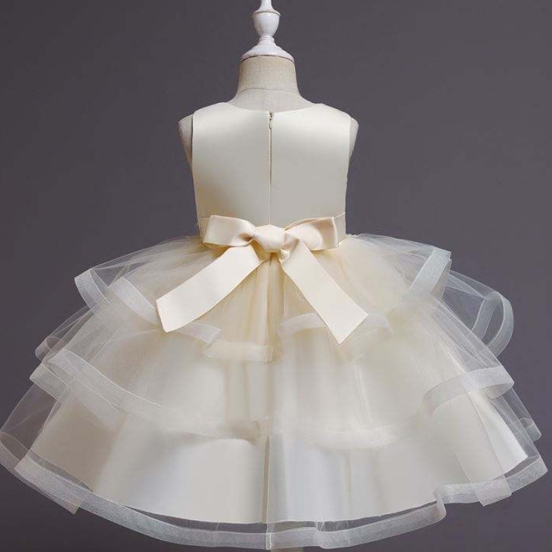 Baige Flower Girl Dress Kids Party Gown Baby Tutu Princess Dress With Bead Kne Length Födelsedagskläder